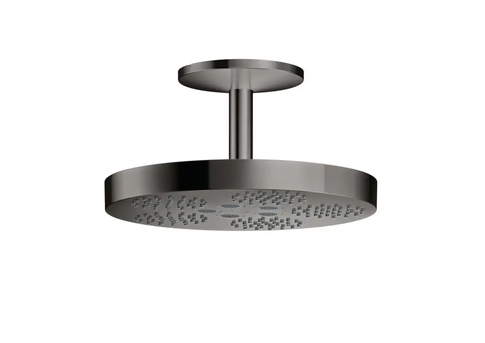 Kopfbrause von AXOR in poliertem schwarzem Chrom mit Deckenanschluss. Rundes Design mit Düsen für gleichmäßige Wasserverteilung.